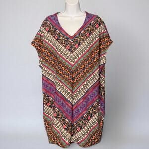 Uncle Frank Boho Kaftan Dress Kimono Sleeve Tunic Oversized Medium Bold Print